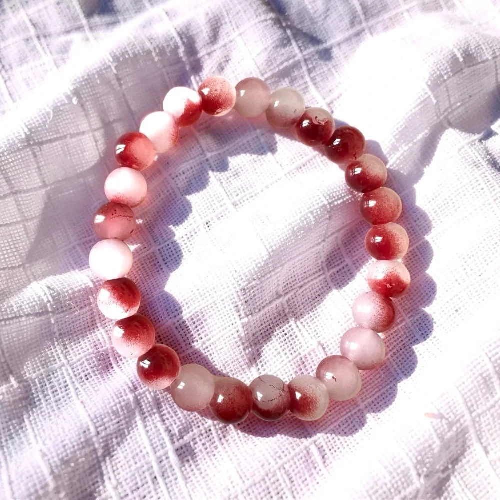 ⭐️ 5 for $25 Glass Crystal Red & White Beaded Stretch Bracelet Stackable